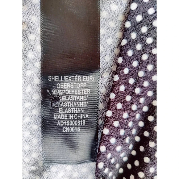 Adrianna Papell Long Sleeve Polka Dot Black White Smocked Ruffle Neck Top M - Picture 8 of 9